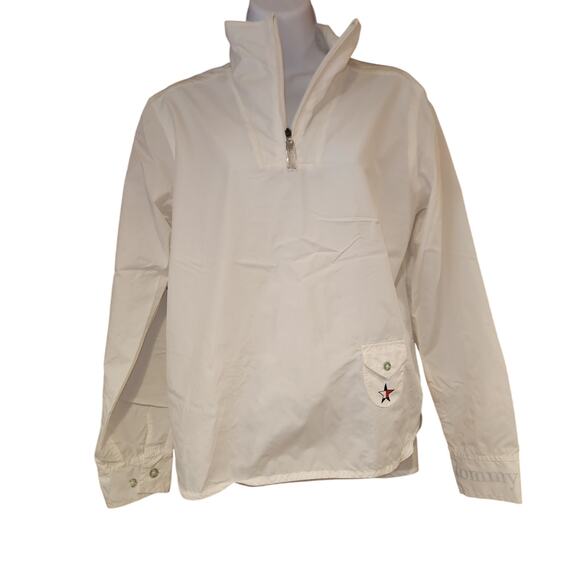 Vintage Tommy Jeans White Reflective Partial Zip Windbreaker Sz S - Picture 1 of 7